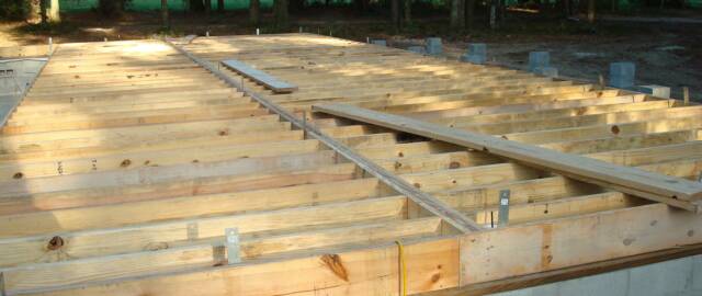log cabin floor system ready for sheathing by LogHomeGuys.com 