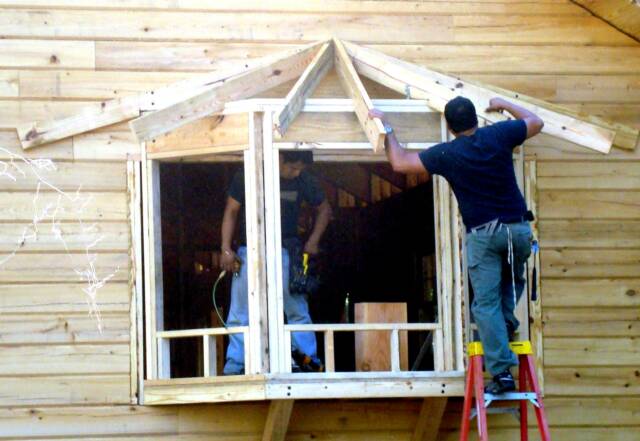 cypress log cabin bay window 