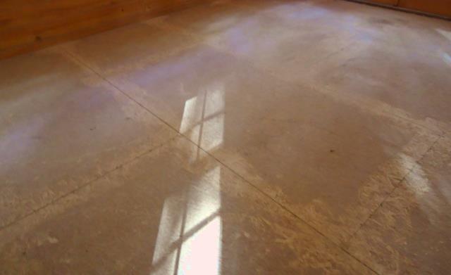 log home subfloor prep. sanding